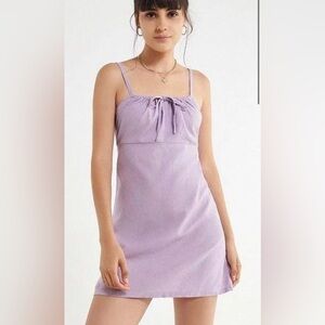 Urban Outfitters Purple Lilac Tie Front Linen Blend Mini Dress Lightweight Small